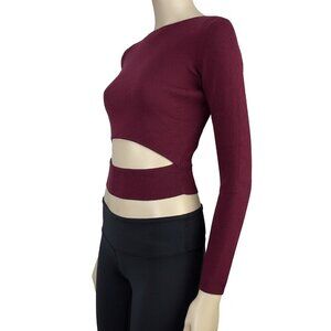 WILFRED Mayrac Ribbed Cut-out Burbundy Minimalist Long Sleeve Preppy Top sz S‎